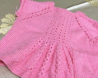 Handmade Pink Crochet Baby Cardigan – Lacy Cotton Infant Sweater (2-6 Years)