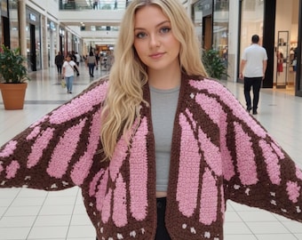Butterfly Wing Cardigan Crochet Pattern PDF | Oversized Butterfly Sweater Tutorial | Whimsical Fairycore Jacket Graph | Instant Download PDF