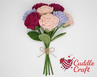 Crochet Long Stem Rose Pattern, Wired Flower Tutorial (PDF Download)
