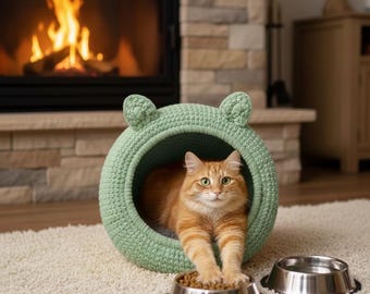 Crochet Cat Cave Pattern – DIY Pet Bed (PDF Download)