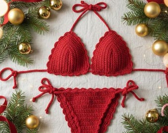 Boho Crochet Bikini Pattern: Red Beachwear Tutorial (Digital PDF)