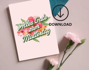 Carte pliante, carte fête des mères, téléchargement numérique, cartes de vœux, bouquet de fleurs, aquarelle