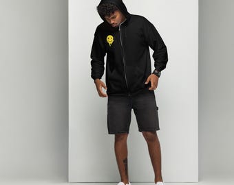 Sudadera unisex con capucha y cremallera de mezcla gruesa Drippy Smile