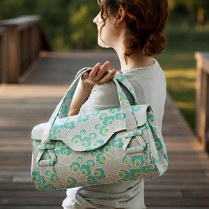 Bolso de mano con flores, bolso de hombro, patrón de costura, bolso de compras, descarga instantánea, patrones de bolso, bolso de viaje, costura, tutorial en PDF