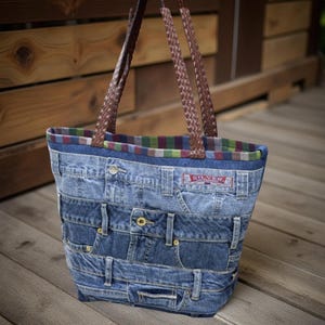 Casual Denim Tote, Sewing Pattern, Upcycled Jean Bag, PDF Tutorial
