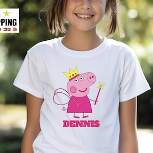 Personalized Peppa Pig, Custom Kids T-shirt, Kids Peppa Pig Tee, Cozy Children's Shirt, Festive Piglet, Peppa Pig Youth Tee