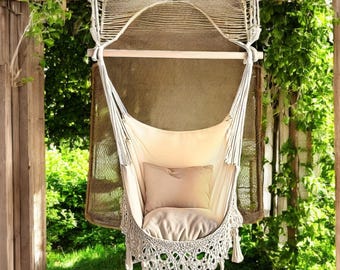 Large Comfortable Hanging Chair – Foldable Boho Swing for Indoor  Outdoor Relaxation  Decor
