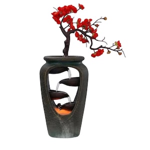 Zen Tabletop Water Fountain with LED Indoor Resin Waterfall Decor for Meditation, Relaxation