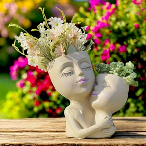 Cute Girl Face Flower Pot - 1/2 Pcs Resin Planter with Drainage for Indoor & Outdoor Decor, Kawaii Planter, Unique Gift