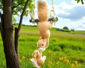 Climbing Rope Squirrel Figurine – Cute Resin Animal Statue for Garden, Tree, Porch, Yard or Outdoor Decoration – Whimsical Garden Art