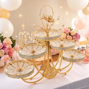 Soporte para tartas de varios niveles, de metal y cristal, para cupcakes, postres, bodas, cumpleaños, fiestas, estilo europeo.