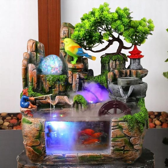 デスクトップ噴水 滝の噴水 屋内卓上噴水 オフィス用セラミック水槽