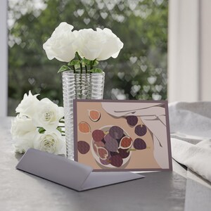 Frutos del Paraíso Una tarjeta de felicitación atemporal hecha a mano para las fiestas del Ramadán Islam Frutas Higos Arte hecho a mano