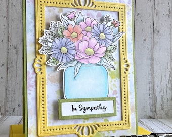 Handmade Sympathy Card with flowers in vase