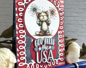 Handmade Patriotic Greeting Card - God Bless the USA