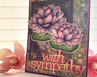 Water Lily Sympathy Card - entirely handmade card, sending condolences, passing or death of a loved one, deepest sympathy, grief and loss