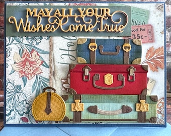 Handmade New Adventure Card with Vintage Suitcases - May All Your Wishes Come True