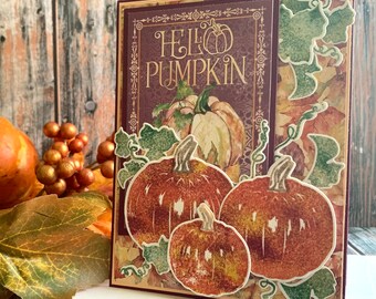 Hello Pumpkin Greeting Card - sending fall autumn wishes to friend or family, all occasion thinking of you, missing you, get well, handmade