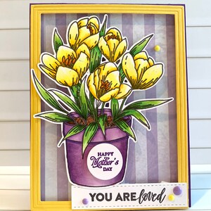 Mother's Day Card entirely hand made card with lovely crocuses, purple and yellow, beautiful floral card for mom aunt daughter grandmother image 2