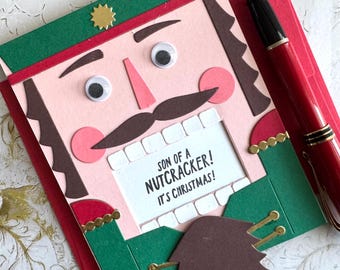 Handmade Interactive Nutcracker Christmas Card - Sliding Mouth
