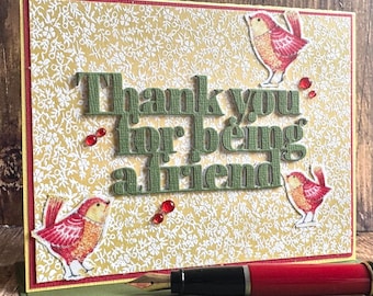 Handmade Thank You Friend Card – Fabric Birds, Friendship Gift