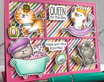 Handmade Pampered Cats Birthday Card – Queen for a Day
