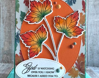 God is Watching Over You Card - Autumn Leaves Sympathy Card