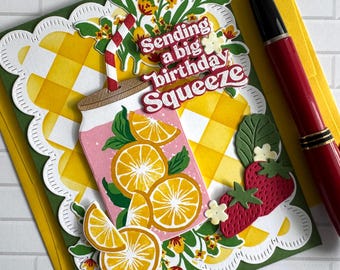 Handmade Strawberry Lemonade Birthday Card – Country Charm