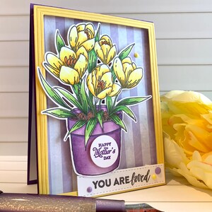 Mother's Day Card entirely hand made card with lovely crocuses, purple and yellow, beautiful floral card for mom aunt daughter grandmother image 4