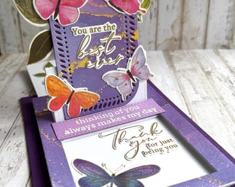 Handmade Interactive Thank You Card – Butterfly Washi Tape, Embossed