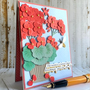 Geranium Appreciation Card - the world is a better place because you&#39;re in it, beautiful card to express gratitude love and friendship, bee
