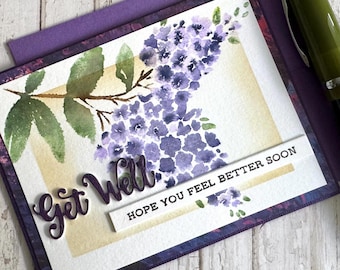 Handmade Lilac Get Well Card – Watercolor Floral Wishes