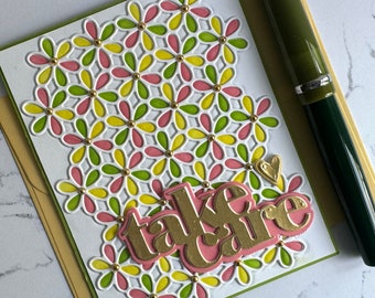 Handmade Take Care Card – Floral Die-Cut Thinking of You