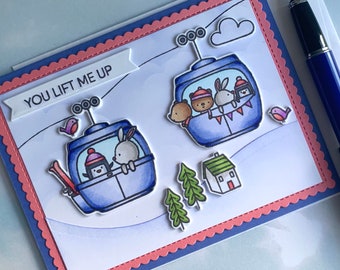Handmade Ski Lift Critters Card – Gratitude, Friendship