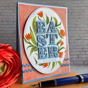 Handmade Easter Blessings Card - beautiful floral card, sending Easter greetings or wishes to friend or family, made by hand stamps and dies