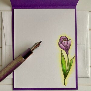 Mother's Day Card entirely hand made card with lovely crocuses, purple and yellow, beautiful floral card for mom aunt daughter grandmother image 3