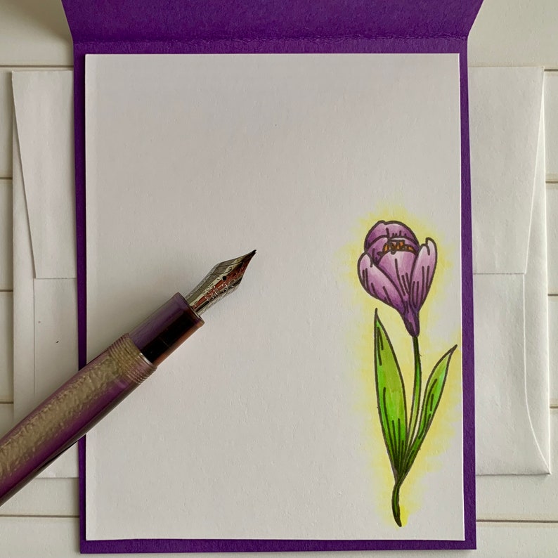 Mother's Day Card entirely hand made card with lovely crocuses, purple and yellow, beautiful floral card for mom aunt daughter grandmother image 3