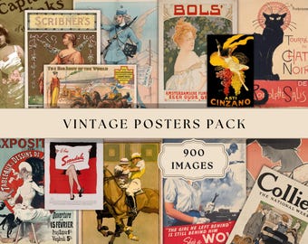 Posters vintage Junk Journal Ephemera Pack | 900 pages | Kit de scrapbooking numérique imprimable, affiches des années 1800, 1900. Affiches publicitaires rétro