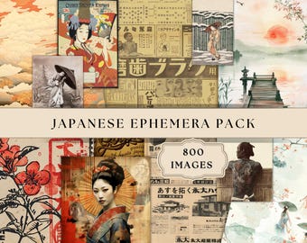 Pack d&#39;éphémères vintage pour journal indésirable japonais | 800 pages | Kit de scrapbooking numérique imprimable, images de geisha, photographies, lettres, posters