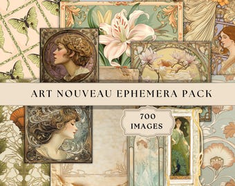 Lot d&#39;éphémères pour carnets Art nouveau | 700 pages | Kit de scrapbooking numérique imprimable, images d&#39;art vintage de rêve, art vintage Alphonse Mucha