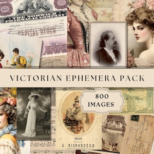 Pack d'éphémères vintage pour journal indésirable | 800 pages | Kit de scrapbooking numérique imprimable, images de mode victorienne de rêve, photographies, lettres