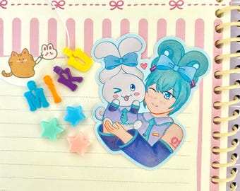 Holographic Hatsune Miku Cinnamonroll Sticker and Acrylic Keychain