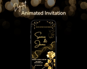 Elegant Black and Gold Animated Wedding Invitation | Editable Canva Video Template for Modern Couples