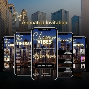 Modello video per itinerario di viaggio a Chicago / Planner animato modificabile Canva per addio al nubilato, weekend di compleanno, viaggio tra ragazze o vacanza