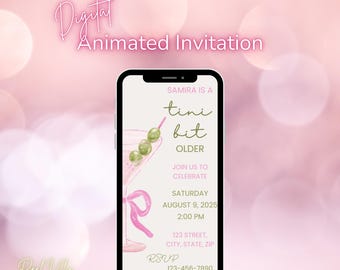 A Tini Bit Older Birthday Invitation Template | Editable Pink Martini Canva Invite with Bow | Coquette Party Decor | Instant Download