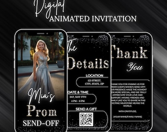 Editable Animated Silver Prom Send-off Invitation | Digital Video Prom Party Invite Template | Canva Download | Glamorous Prom Night Evite