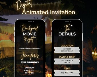 Backyard Movie Night Invitation Template | Animated Digital Invite for Outdoor Cinema Party | Editable Canva Design for Movie Event