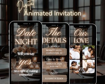 Date Night Animated Invitation Template, Romantic Dinner Digital Invite, Editable Video E-Card for Couples, Valentine's Day, Anniversary