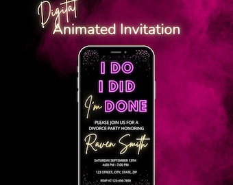 Editable Neon Pink and Gold Divorce Party Invitation | I Do, I Did, I'm Done | Digital Text Evite Template for Instant Download