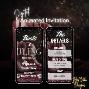 Digital Cowgirl Birthday Invitation Template | Boots and Bling Animated Video Invite | Editable Western Party Invitations